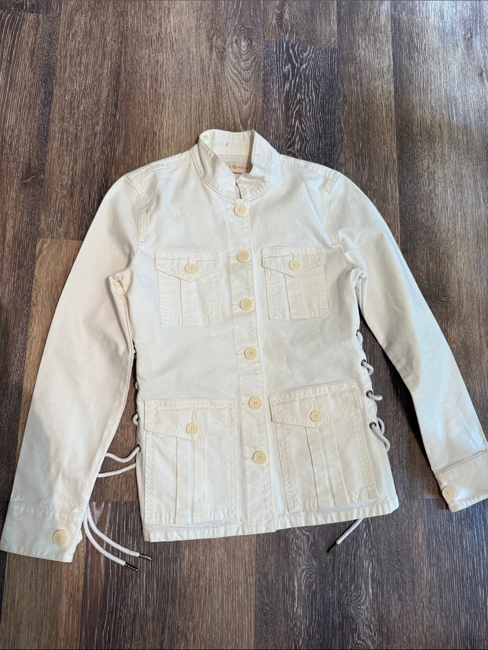 Tory Burch Cream Lace-Up Utility Jacket